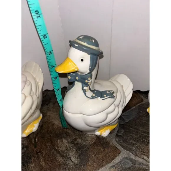 Vintage Goose Cookie jars Set 4 Blue Polka Dot Farmhouse Cottagecore - Picture 14 of 15